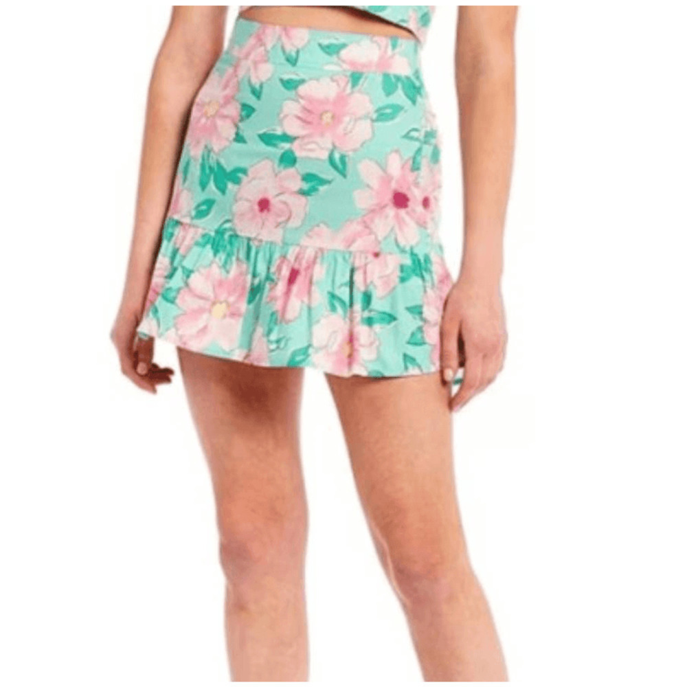 Gianni Bini Mint Green and Pink Floral Mini Skirt Size XXL NWT (6986)